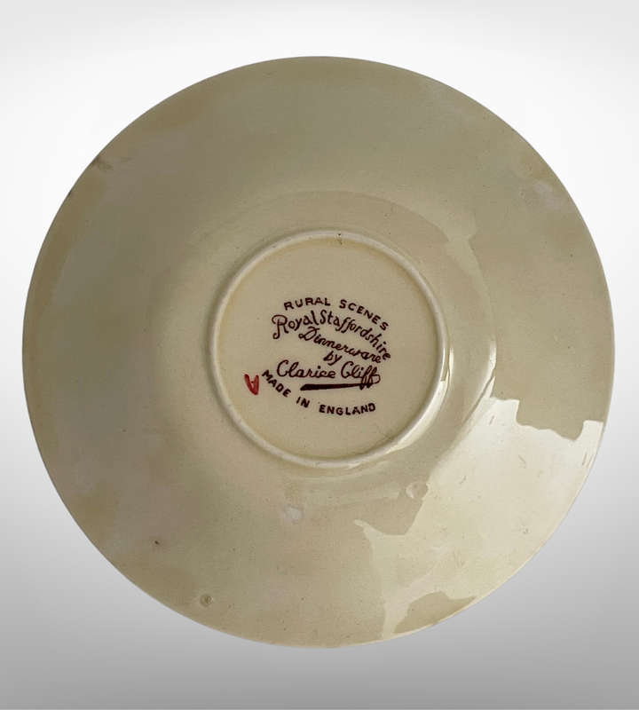 Vintage Clarice Cliff Rural Scenes Transferware Saucers - Staffordshire China, Brown Transfer, 12.5c