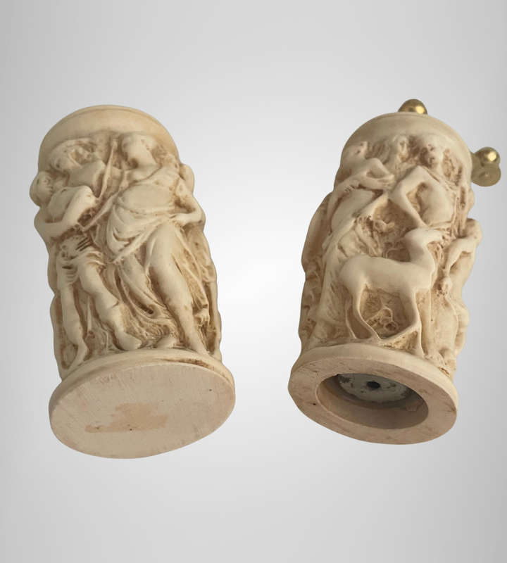 Vintage Italian Resin Salt Shaker & Acciaio Temperato Pepper Mill  Classical Relief Design  Made i