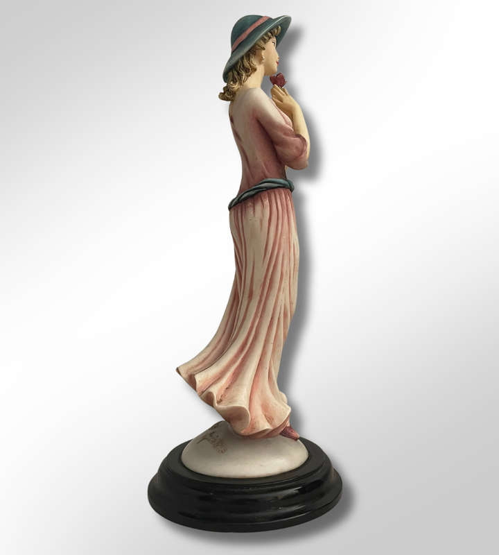 Leonardo Collection Annie Rowe Figurine in Pink Dress  26cm Resin Sculpture on Wood Base