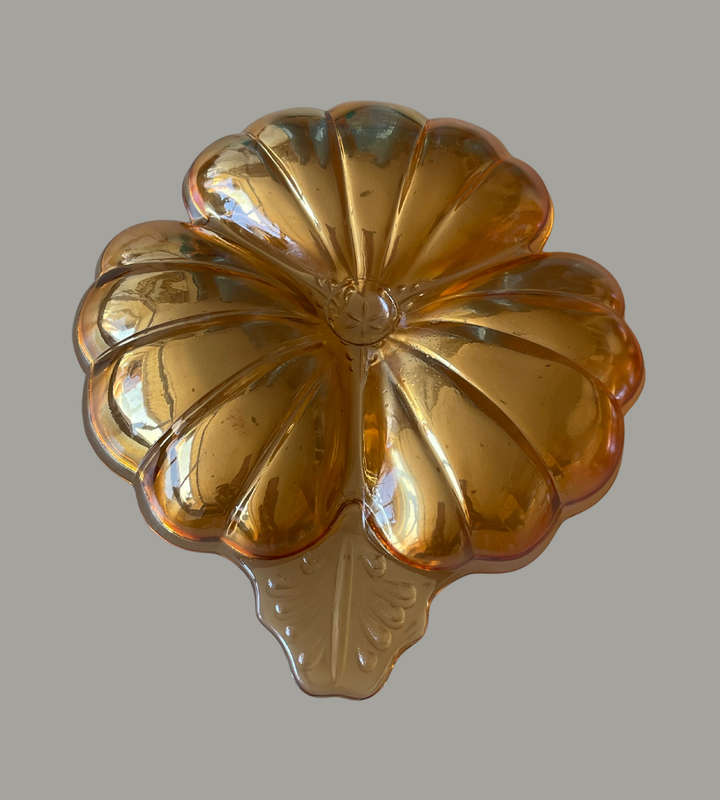 Pair of Vintage 1990s Iridescent Marigold Clover-Shaped Candy/Relish Dishes  3 Division