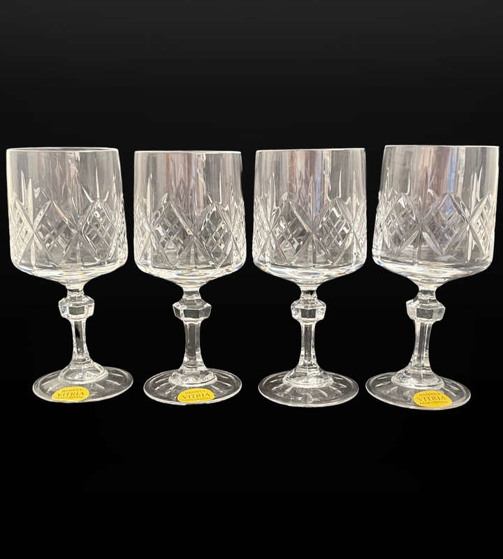 Set of 4 Vintage Vitria Handcut Lead Crystal Sherry Glasses  13cm High, Elegant Cordial Glasses