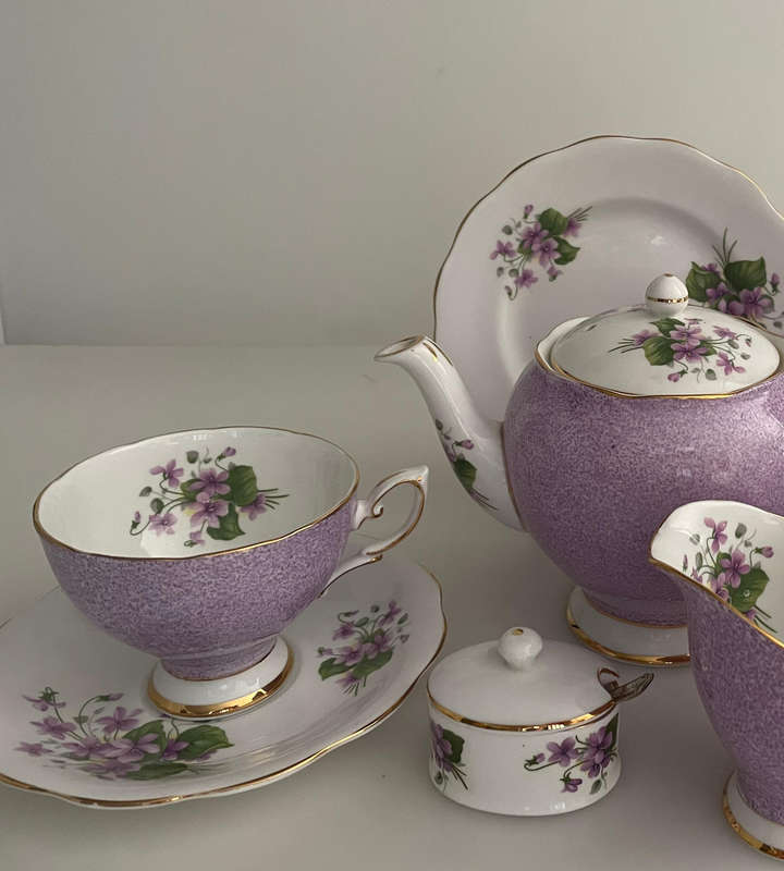 Rare 1949 Royal Standard Fine Bone China Tea Set - Purple Floral Pattern with Violet