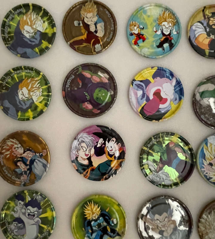 Lot of 48 Vintage Metal Dragon Ball Z Tazos - Silver, Gold & Click Tazos - Some Duplicates