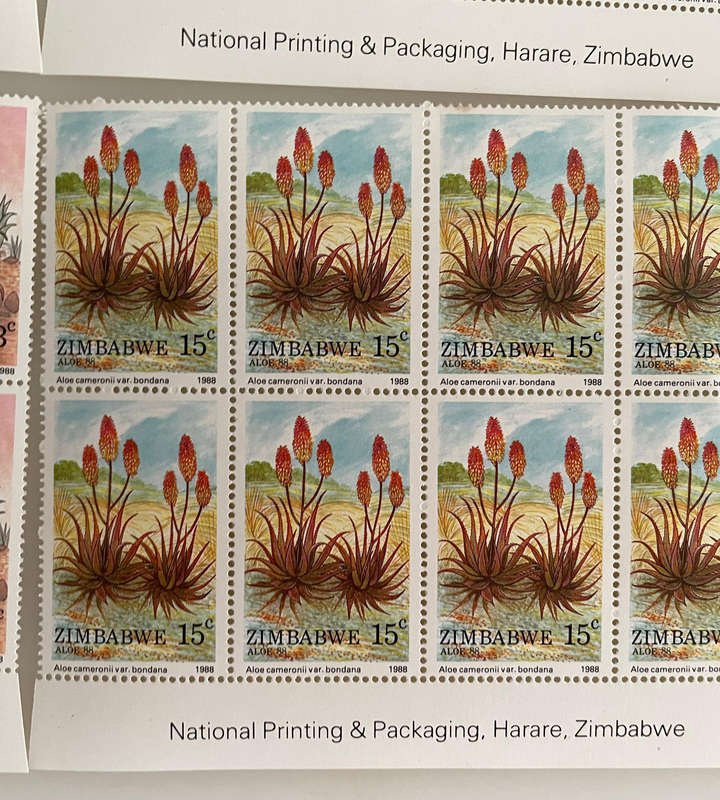 1988 Zimbabwe Aloe Stamp Lot  252 MNH Stamps  With Botanical Names  Blocks & Pairs