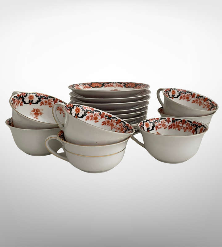 Antique PSAG Schönwald Black & Orange Porcelain Cup & Saucer Set, 1911-1927, Gold Trim- German