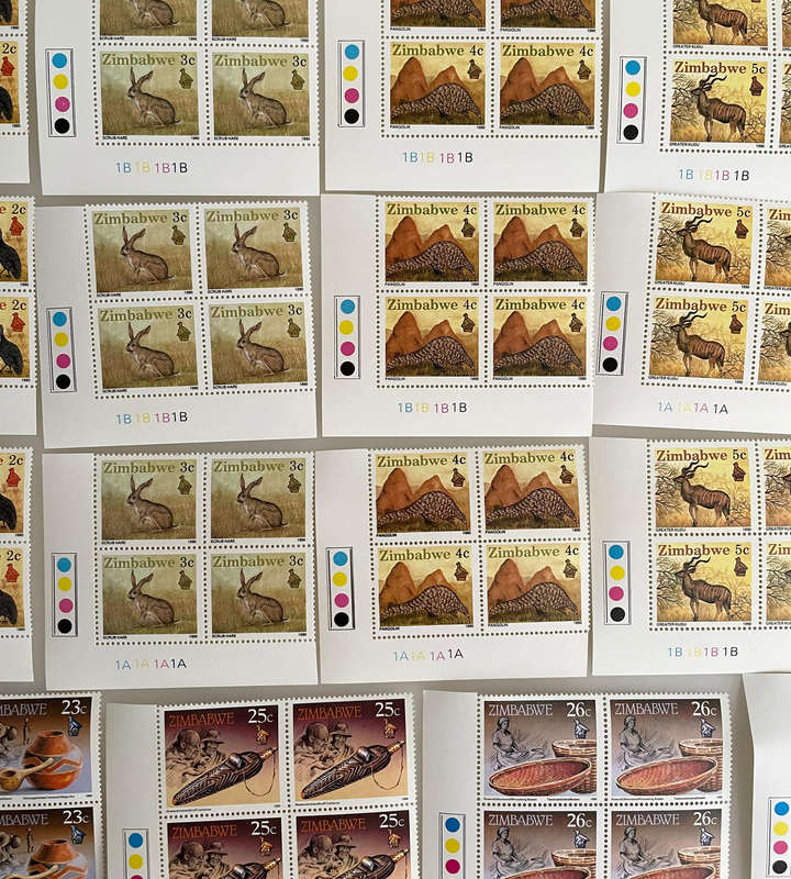 1990 Zimbabwe Definitive Stamps  18 Denominations  Wildlife & Culture  216 MNH Blocks