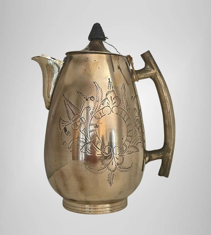 Bargain Vintage Heavy Brass Teapot with 4 Free EPNS Goblets  Ornate Floral Design  For Restoration