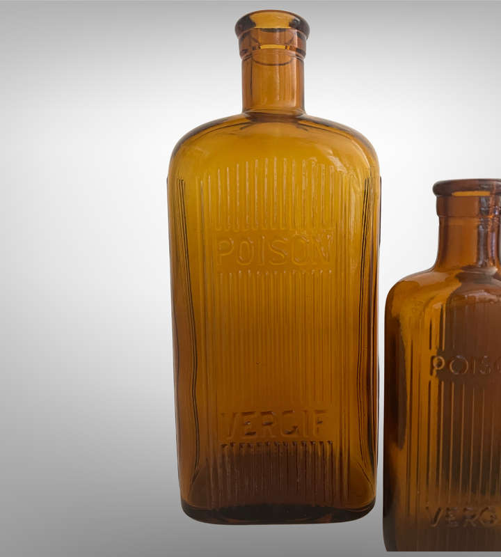 Vintage Amber Glass POISON | VERGIF Bottles  Set of 5  Bargain Clearance!