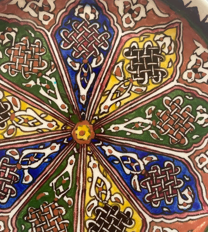Turkish Hand-Painted Wall Plate  23 cm, Polychrome Ceramic with Moorish Design, Kütahya Mark