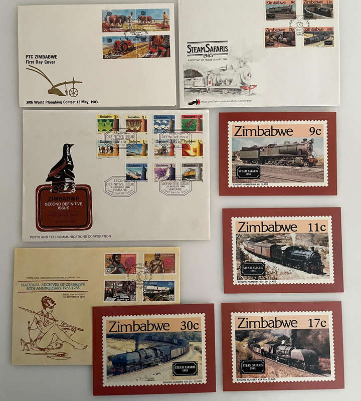 Zimbabwe First Day Covers & Postcards Lot (1983-1990)  19+Piece Collection | Steam, Motoring