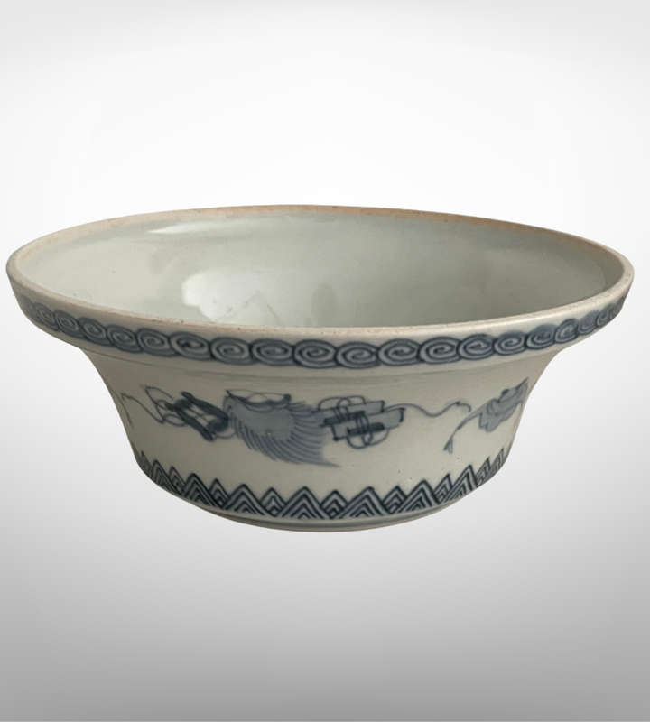 Late Ming Dynasty Blue & White Hand-Painted Stoneware Bowl  22cm