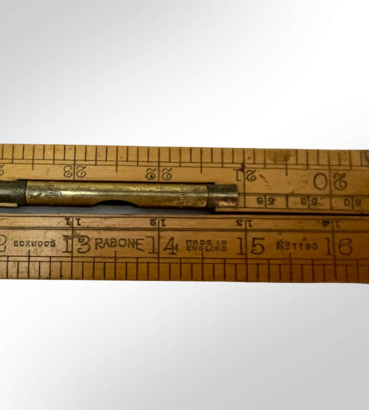 Vintage J. Rabone No. 1190 Boxwood Folding Rule  35 with Protractor Hinge & Spirit Level