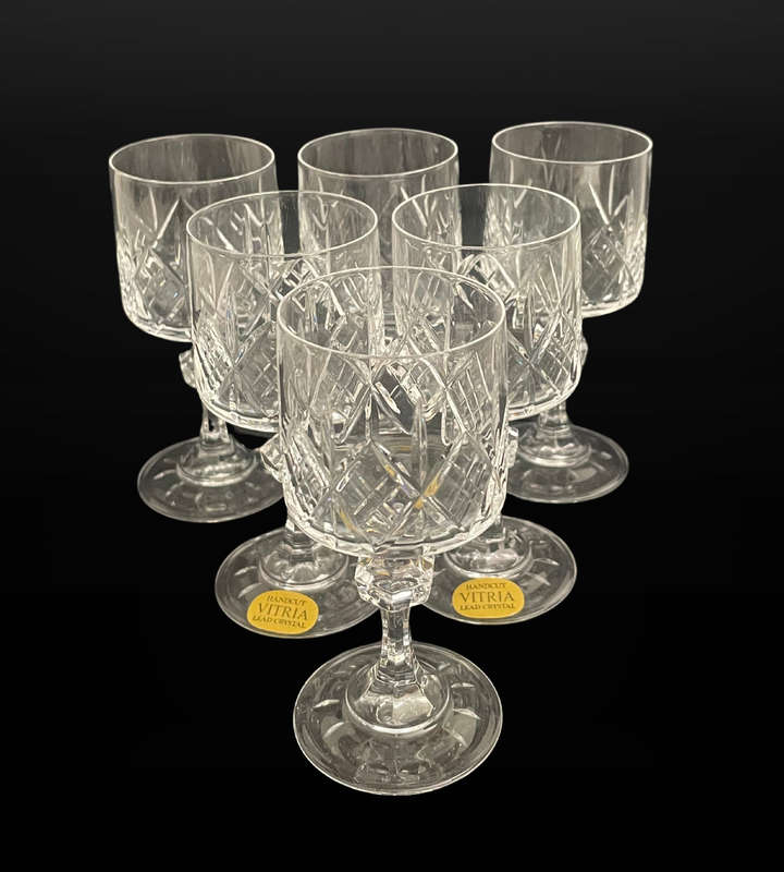 Set of 6 Vintage Vitria Handcut Lead Crystal Sherry/Cordial Glasses  11cm High, Perfect for Sherry