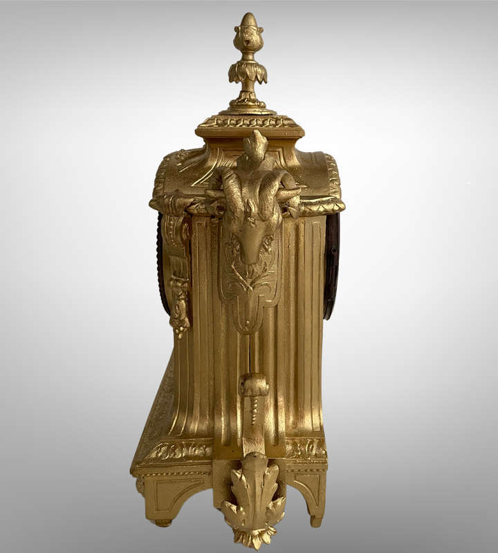 Heavy Antique French Gilt Mantel Clock with Porcelain Panels  Marked Henry Marc, Paris