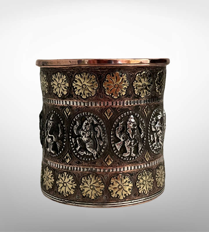 Antique 19th Century Hindu Ritual Puja Vessel  Silver & Brass Overlaid Copper  Tamil Nadu, India