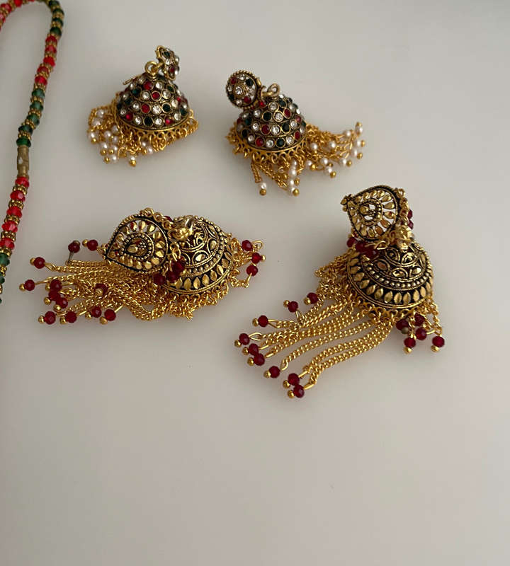 Vintage HUIMEI JEWELRY Set  2 Pairs Eastern-Style Earrings & 3 Necklaces in Velvet Box