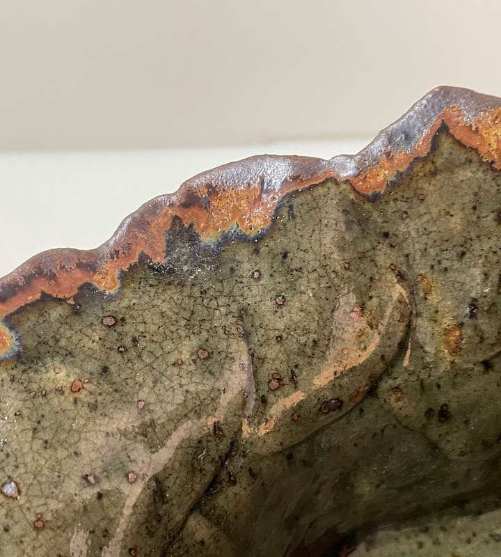 Studio Pottery Bowl Signed Charm 85  Organic Ruffled Edge  Glazed Earth Tones - Chipped