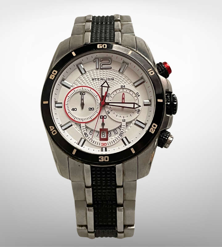 Men's Sterling Chronograph Watch  Heavy & Bold Design  Stainless Steel  Used Condition