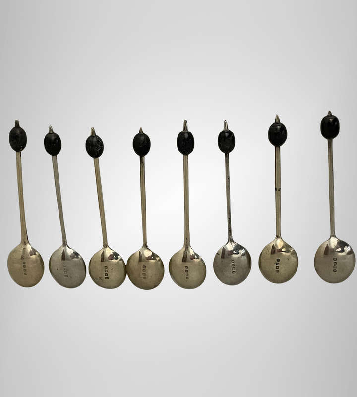 Vintage Set of 8 EPNS Silver-Plated Coffee Bean Spoons  Mid-Century  Some Plate Wear