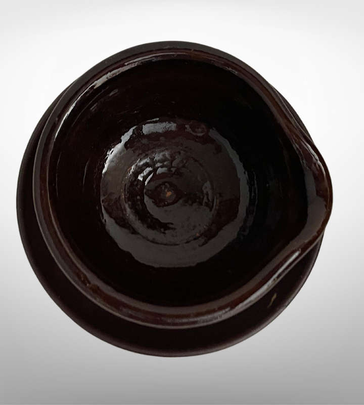 R1 Start - Terracotta Pottery Garlic or Sauce Bowl with Saucer  Brown Glazed