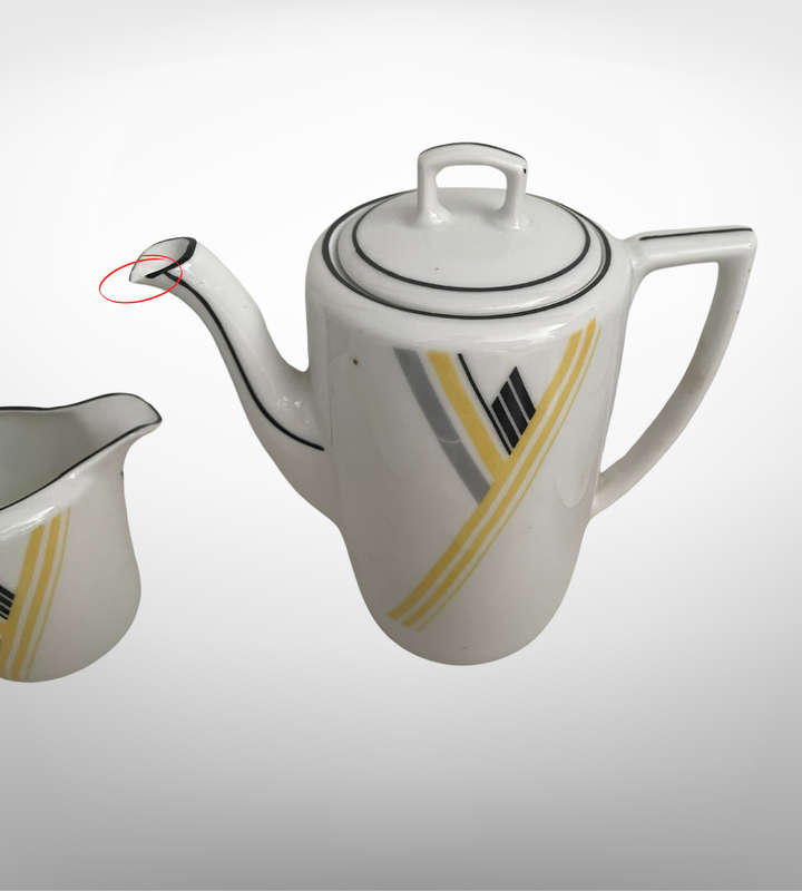 Vintage 1930s Art Deco Fine Porcelain Coffee/Tea Set  MZ Altrohlau & Protea China, Yellow and Blac