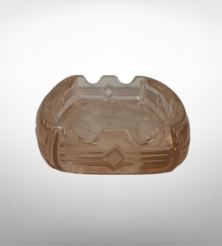 1930s Czech Art Deco Pink Intaglio Glass Ashtray  Hunting Dog Design
