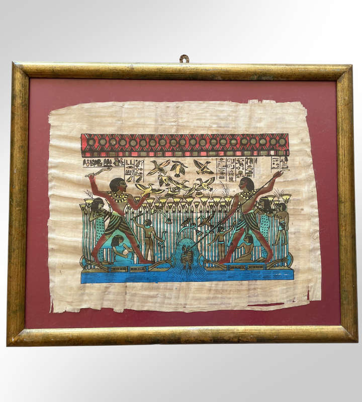 Vintage Delta Papyrus Factory Framed Egyptian Artwork  Authentic Papyrus with Ancient Qualities