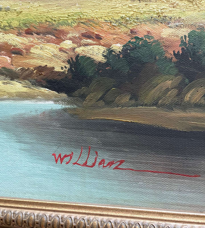 Large Framed Original Oil Painting Signed William | Majestic Mountain Landscape | 102.5cm x 72.5cm