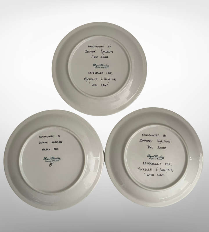 Set of 3 Hand-Painted Wall Décor Plates by Daphne Karlson (2000- 2001)