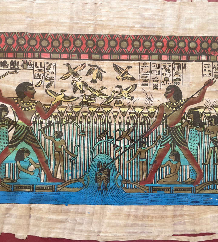 Vintage Delta Papyrus Factory Framed Egyptian Artwork  Authentic Papyrus with Ancient Qualities