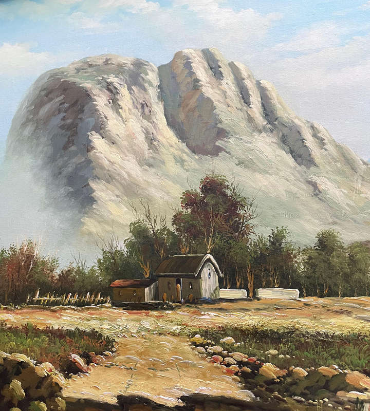 Large Framed Original Oil Painting Signed William | Majestic Mountain Landscape | 102.5cm x 72.5cm