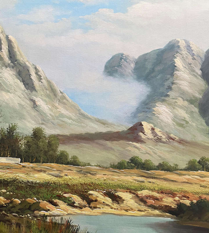 Large Framed Original Oil Painting Signed William | Majestic Mountain Landscape | 102.5cm x 72.5cm
