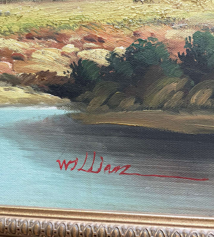 Large Framed Original Oil Painting Signed William | Majestic Mountain Landscape | 102.5cm x 72.5cm