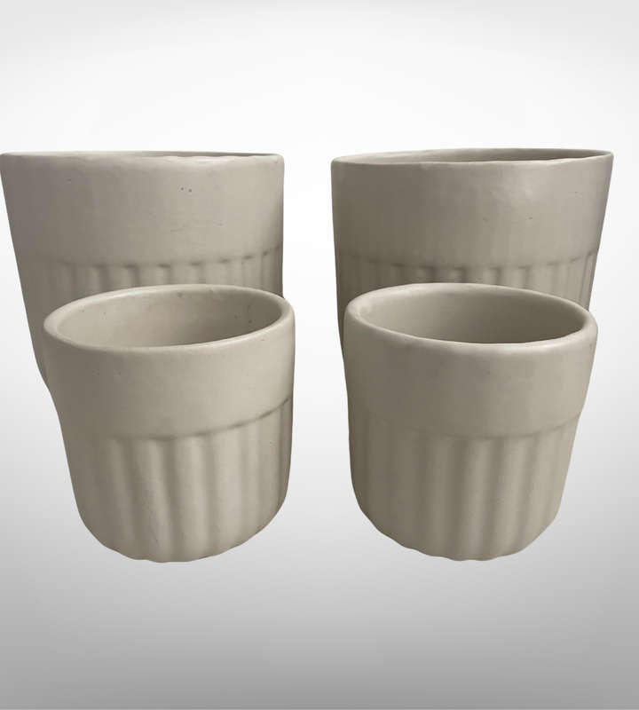 Heavy Set of 4 Thickly Potted Ceramic Planter Pots  2 Large & 2 Small, Natural White Color