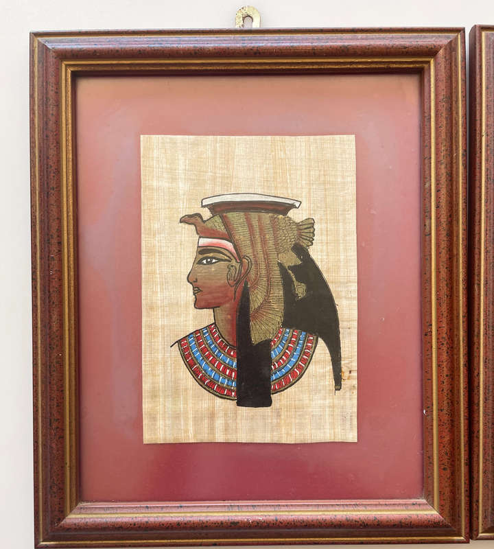 2 Piece Small 32.5cm Vintage Delta Papyrus Factory Framed Egyptian Artworks