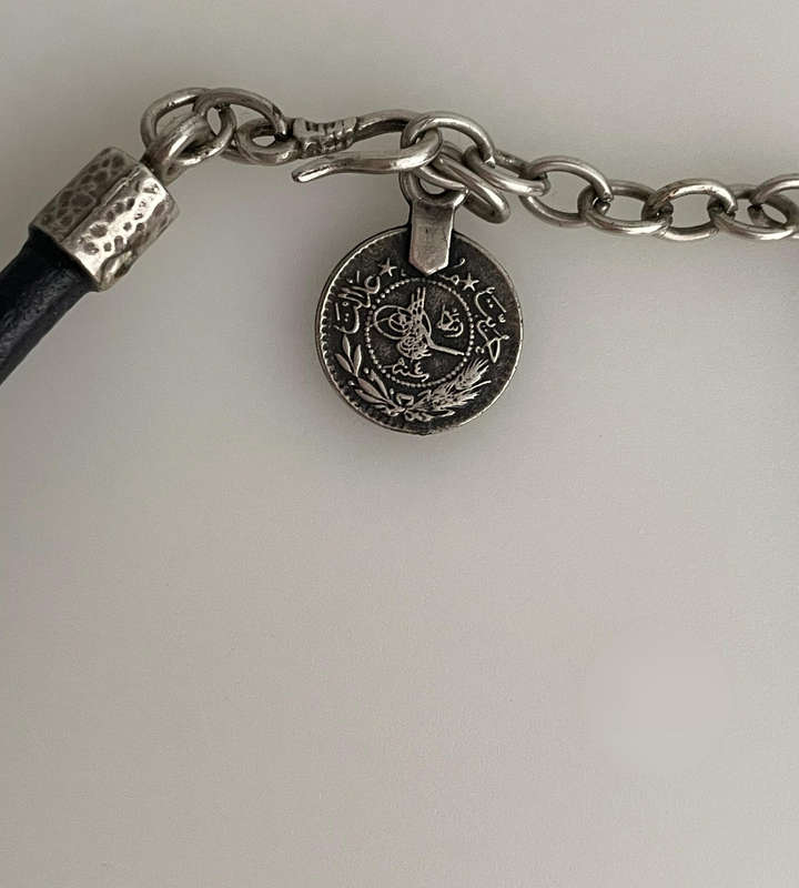 Vintage Osmanli Taki Pewter Choker  Turkish Statement Necklace, Ottoman Coin Fob, 41cm + 8cm Extens