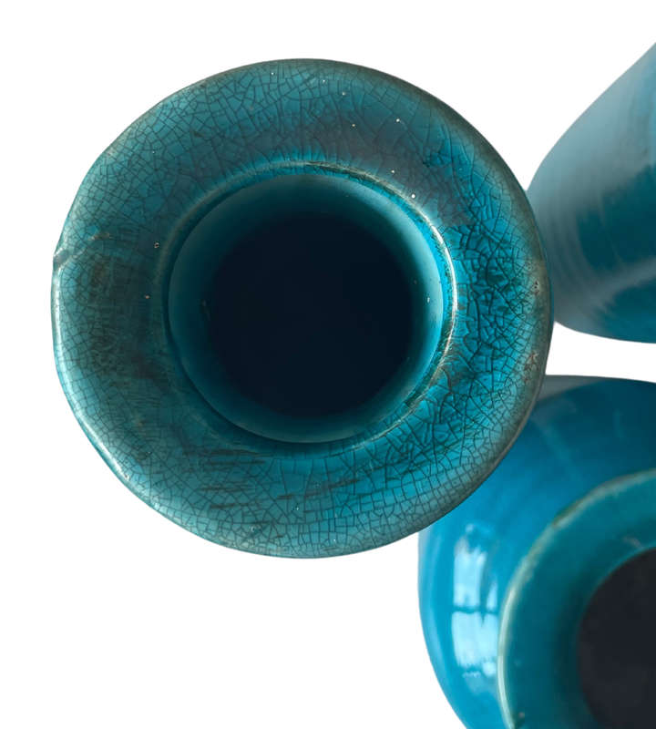 40cm Large Modern Crackle Glaze Turquoise Blue Ceramic Vases  3-Piece Set