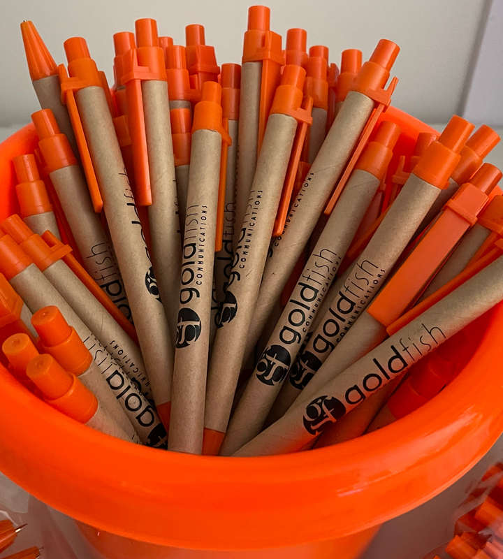 Lot of 100 x Goldfish Communications Pencils  Screwback Cap, Cardboard Body, Plastic Tips