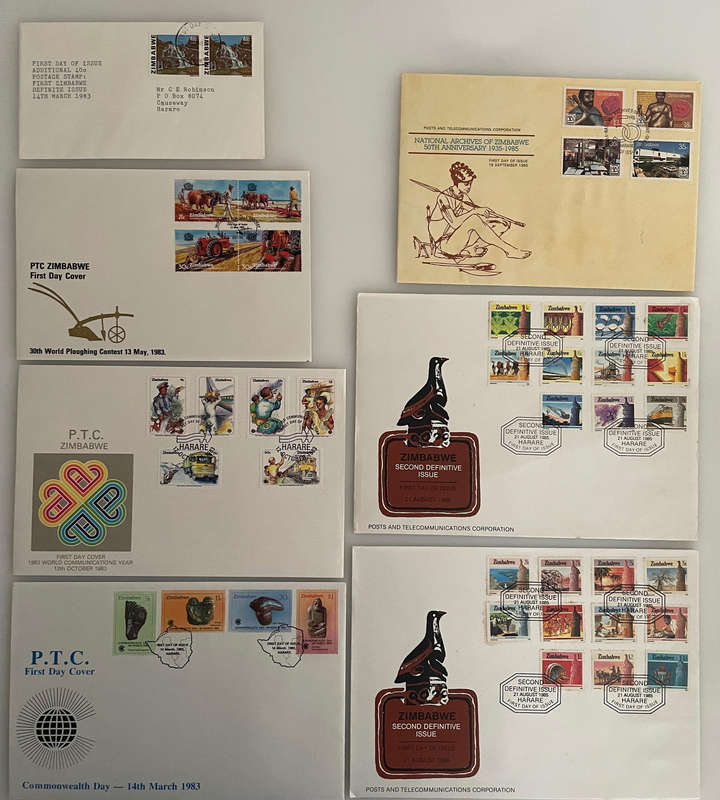 Lot of 24 Zimbabwe First Day Covers & 10 Postcards (19831992)  Wildlife, Motoring, Steam, Harare &