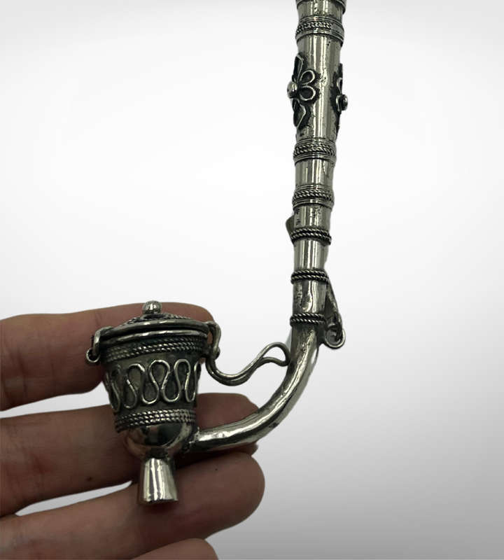 Vintage Chinese Paktong Smoking Pipe  Circa 1960s  Ornate Hand-Etched Design