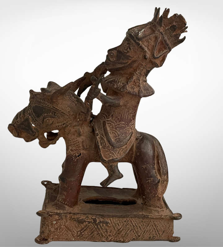 Rare Antique Benin Bronze Warrior on Horse | African Tribal Art | Cavalier Sculpture