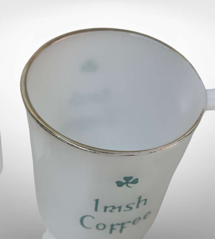 Set of 4 Vintage Bar Federal Glass Continental Cups  Irish Coffee, Milk Glass, 22kt Gold Rim