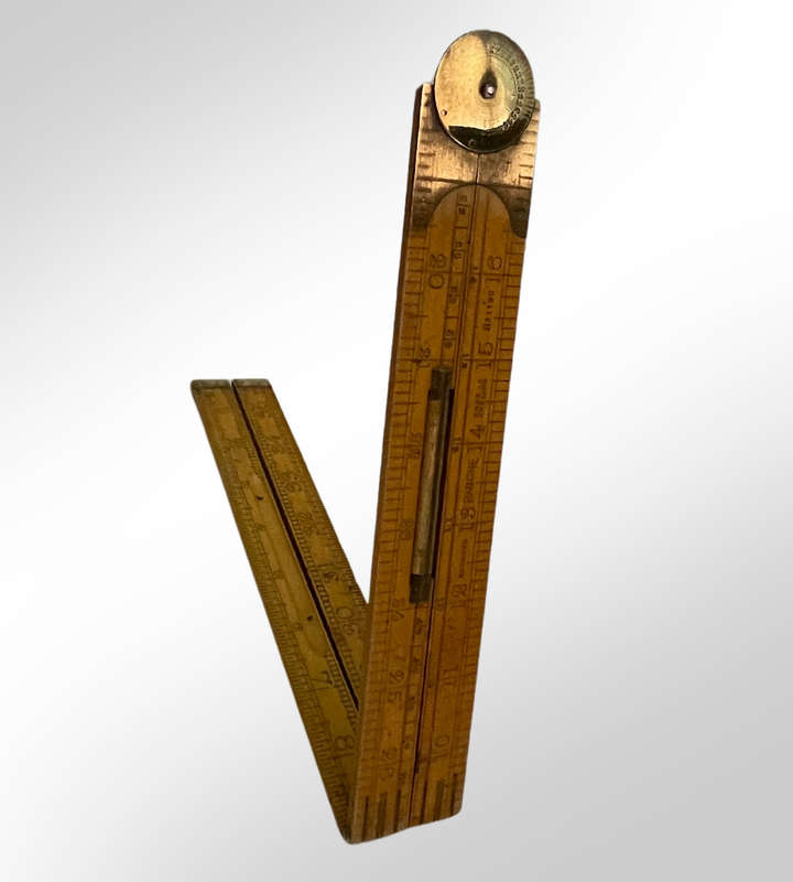 Vintage J. Rabone No. 1190 Boxwood Folding Rule  35 with Protractor Hinge & Spirit Level