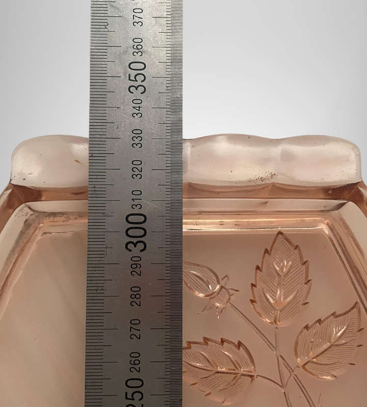 Vintage Art Deco Walther & Söhne "Waltraut" Brush Tray  Pattern 45533  Salmon Pink Pressed Glass