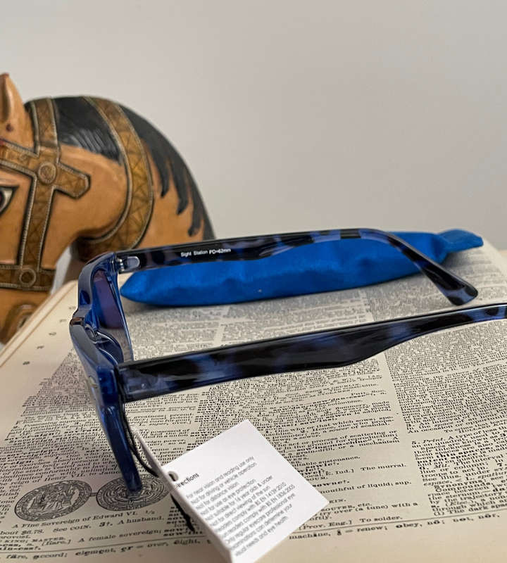 Sight Station PD-62MM +3.00 Seville Blue Reading Glasses with Dark Tinted Lenses + Free Pouch & Sun