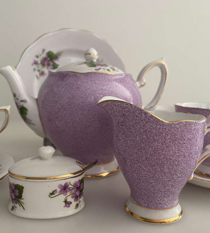 Rare 1949 Royal Standard Fine Bone China Tea Set - Purple Floral Pattern with Violet