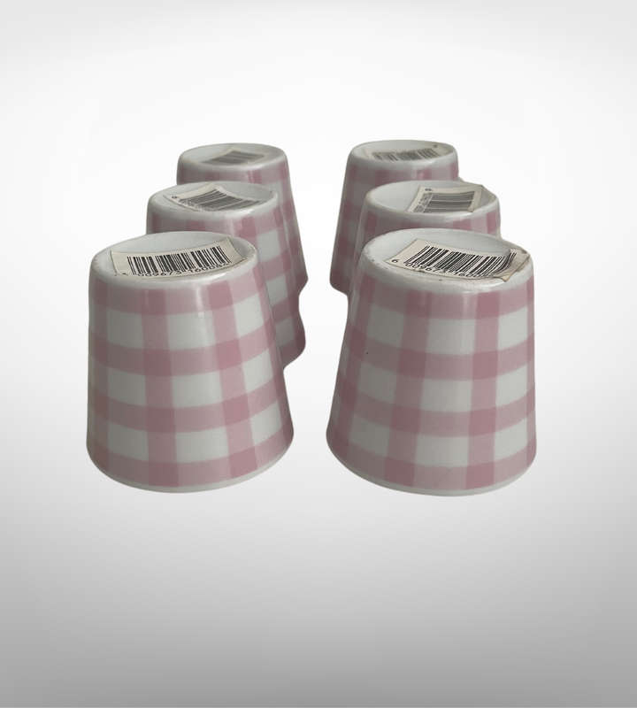Set of 6 Pink Plaid Ceramic Small Espresso Cups  Cottagecore Charm