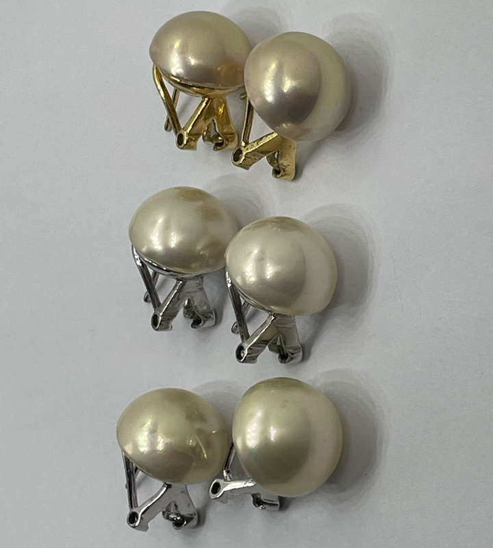 Vintage Marvella Faux Pearl Earrings - Lot of 3 Pairs - 11mm - Gold & Silver Tone