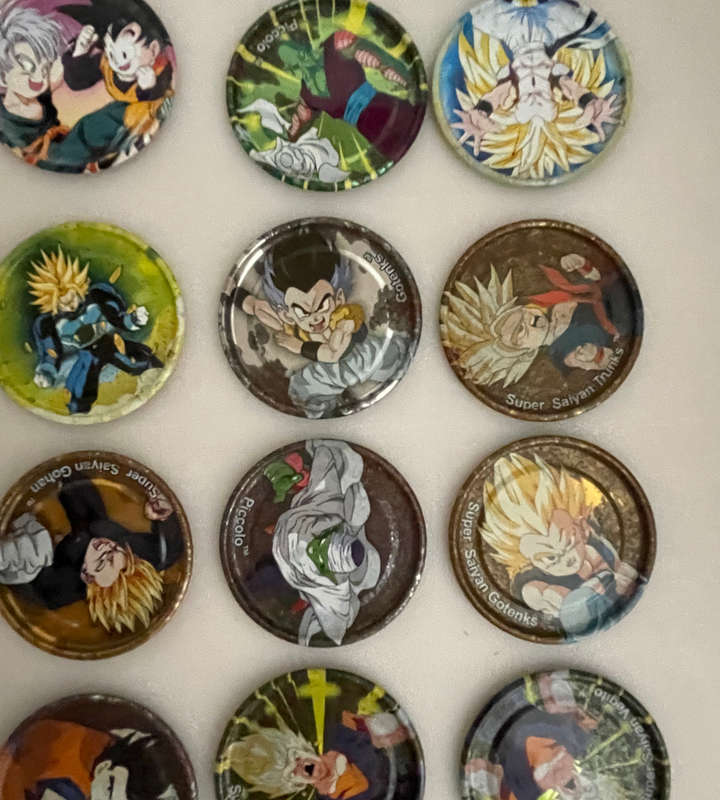 Lot of 48 Vintage Metal Dragon Ball Z Tazos - Silver, Gold & Click Tazos - Some Duplicates