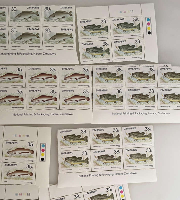 1989 Zimbabwe Fish Stamp Sheets  6 Denominations  Full Sets  234 MNH Stamps